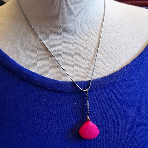 925 Silver 16" Snake Chain Pink Glass Pendant Necklace Tony Alexander Jewelry - Picture 2 of 4